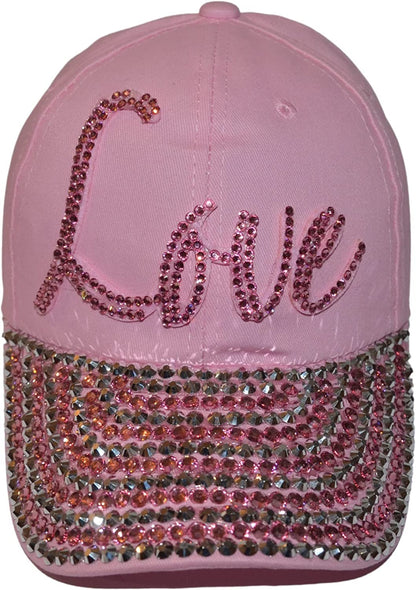 Popfizzy Womens Bling Cap, Rhinestone Baseball Cap, Bejeweled Distressed Denim Hat, Bling Gifts for Women