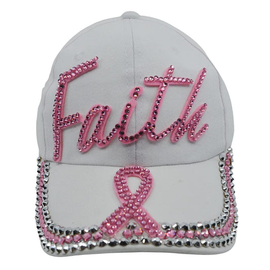 Popfizzy Women’s Faith Pink Ribbon Hat, Bling Adult Baseball Hat