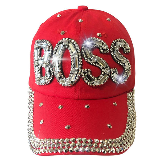 Popfizzy Bling Red Boss Baseball Cap for Women, Best Boss Gifts for Women, Rhinestone Boss Hat, Gifts for Boss Women