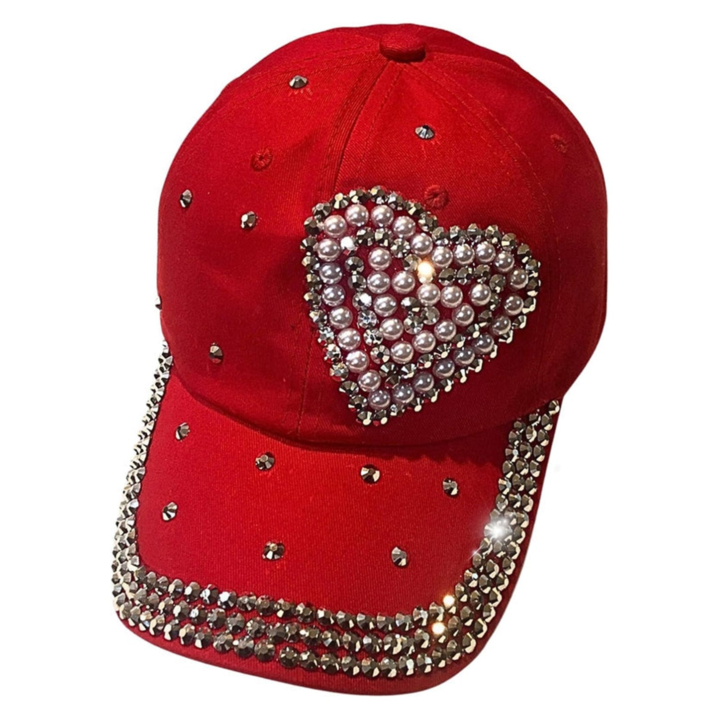 Popfizzy Bling Red Pearl Heart Hat for Women, Adult Hat, Cotton
