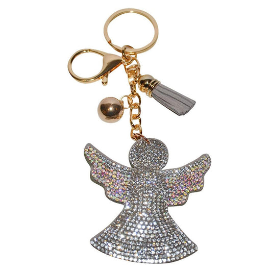 Popfizzy Guardian Angel Key Chain Crystal Bag Charm Bling Angel Purse Charm Rhinestone Girly Backpack Clip on Car Religious Key Ring for Women or Girls