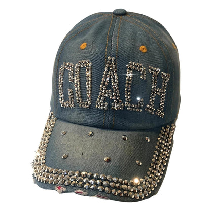 Popfizzy Bling Coach Hat with Rhinestones for Women, Best Cheer Coach Hat, Soccer Coach, Baseball Coach, Sports Coach Gifts