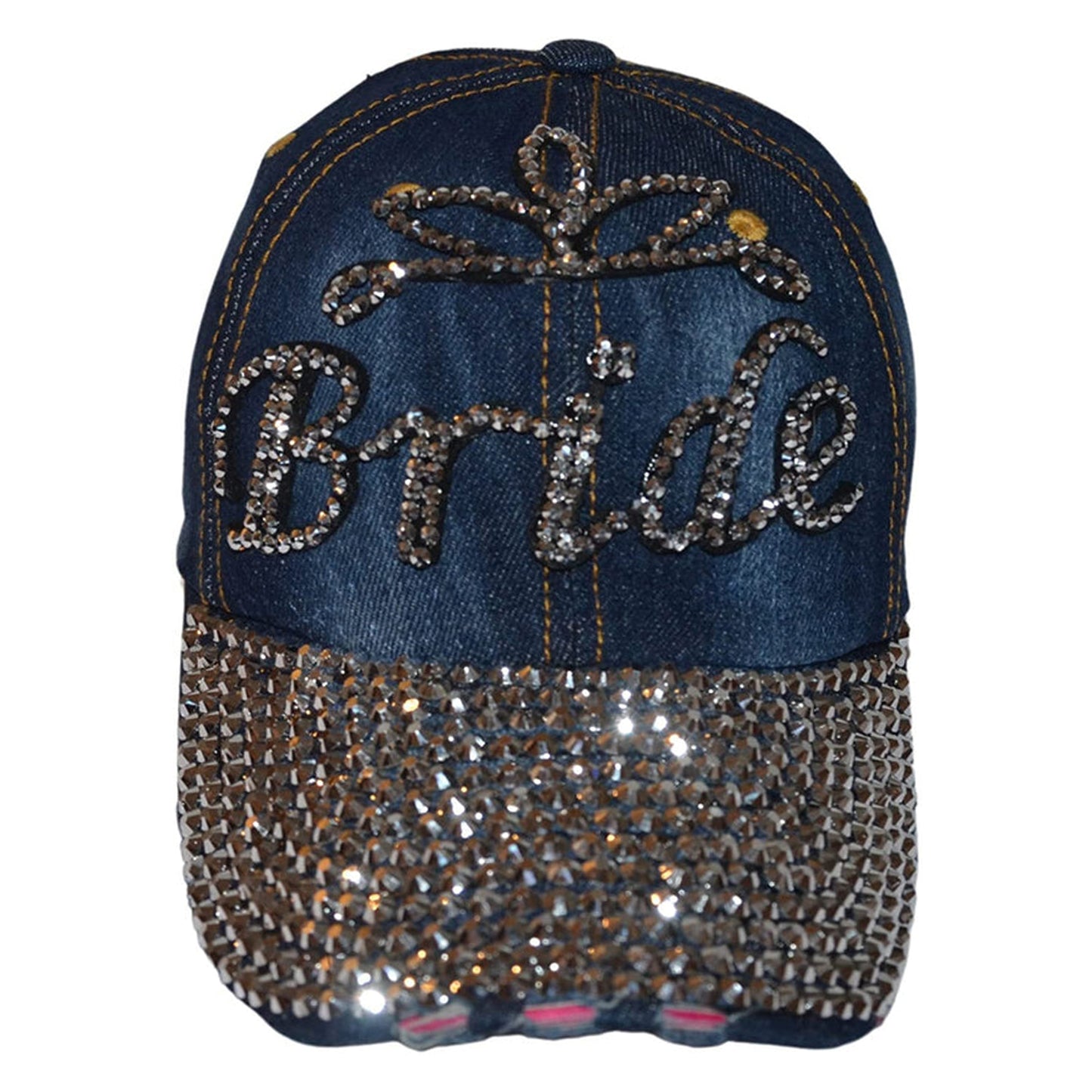 Popfizzy Womens Bling Bride Cap, Rhinestone Baseball Cap, Bejeweled Distressed Denim Hat, Bling Gifts for Women