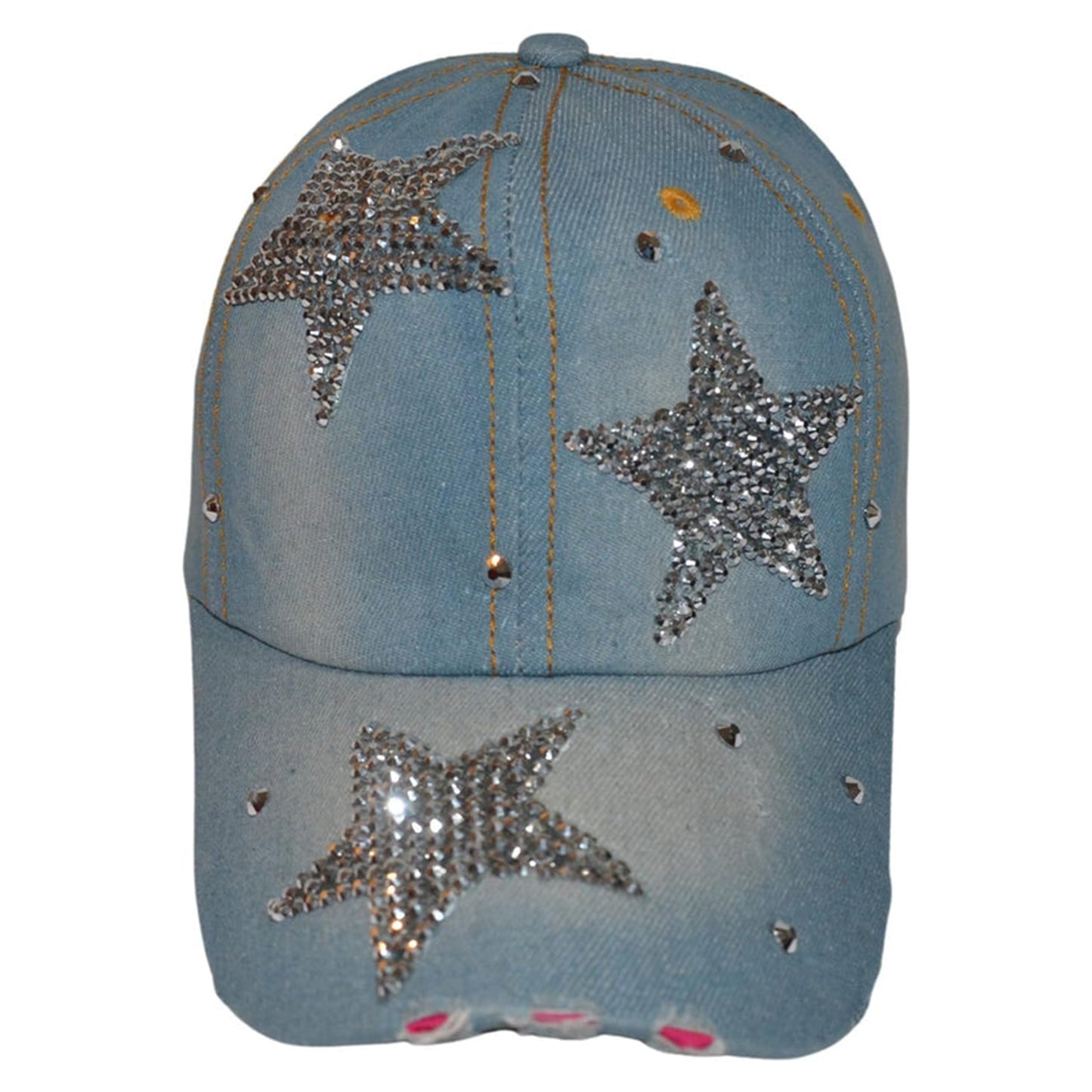 Popfizzy Womens Bling Cap, Star Rhinestone Baseball Cap, Bejeweled Distressed Denim Hat, Bling Gifts for Women