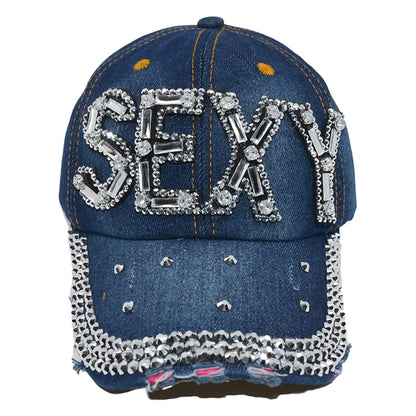 Sexy Baseball Hat for Women Rhinestone Hat, Bedazzled Bling Baseball Caps, Distressed Hat, Fancy Denim Bejeweled Hats