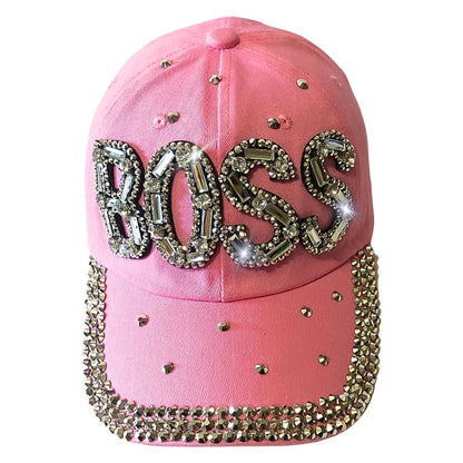 Popfizzy Bling Pink Boss Baseball Cap for Women, Best Boss Gifts for Women, Rhinestone Boss Hat, Gifts for Boss Women