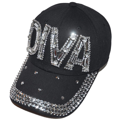 Popfizzy Women’s Rhinestone Diva Hat, Adult Bling Black Baseball Cap