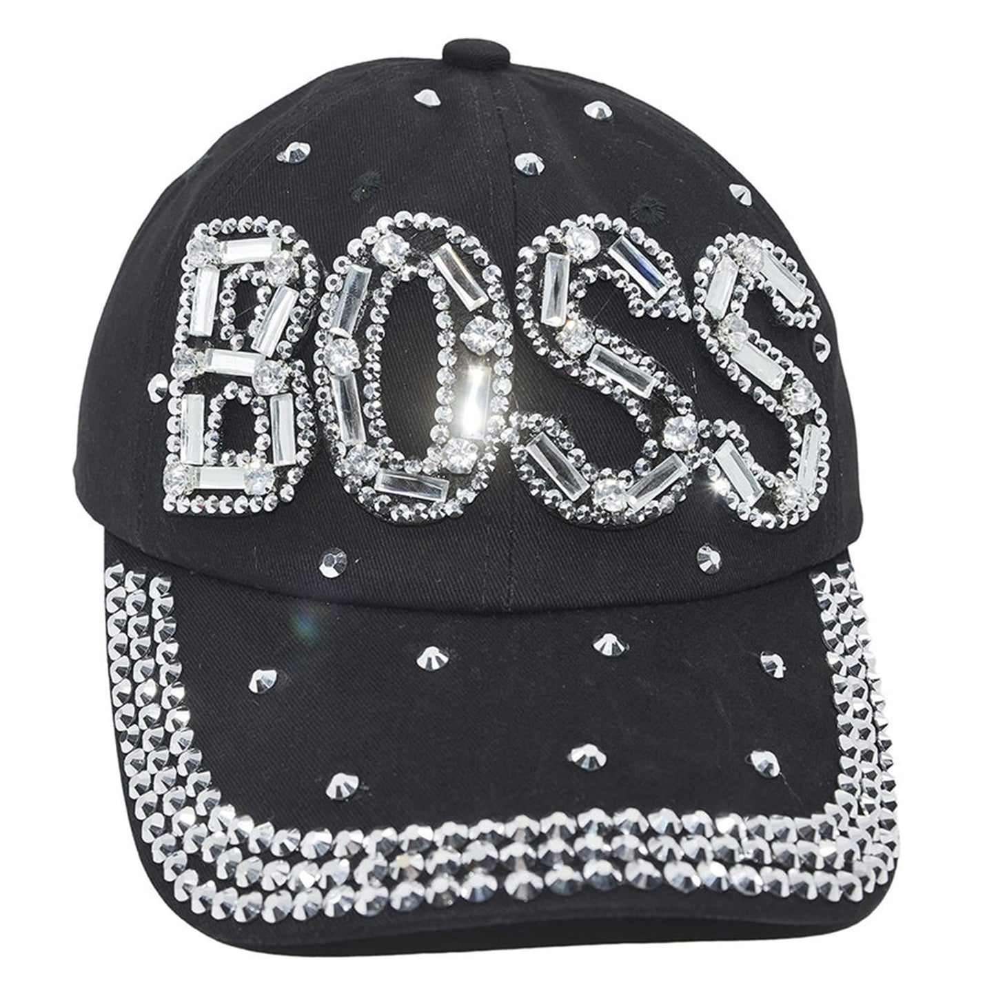 Popfizzy Women’s Boss Hat, Bling Adult Baseball Hat, Black