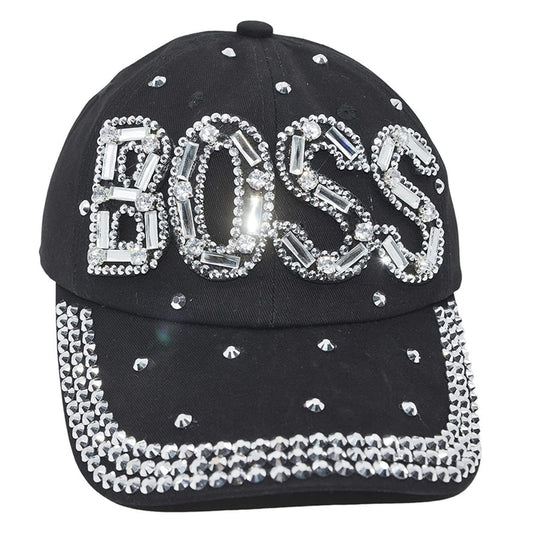 Popfizzy Women’s Boss Hat, Bling Adult Baseball Hat, Black