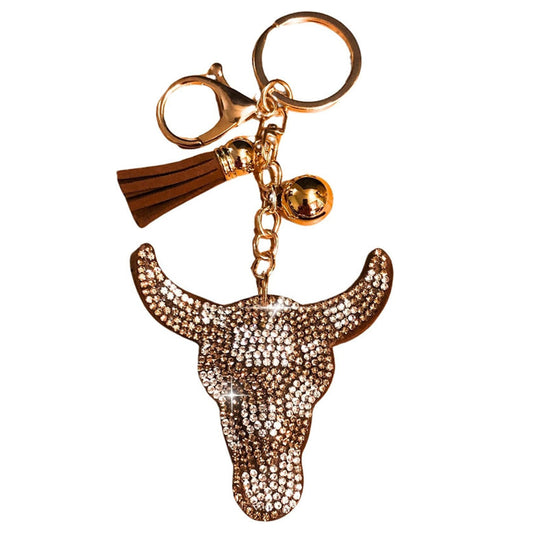 Popfizzy Handmade Bling Longhorn Keychain for Women, Western Gifts for Cowgirls, Rhinestone Bag Charm, Skull Purse Charms