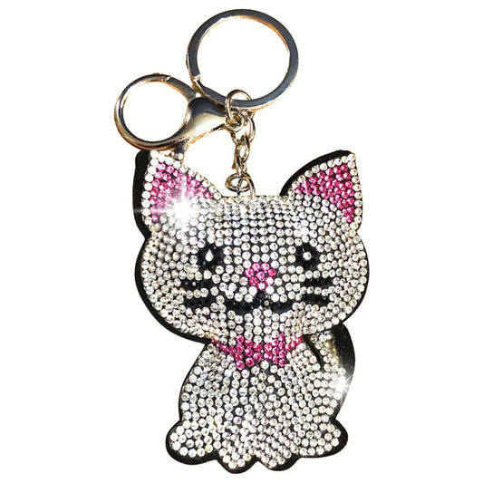 Popfizzy Pink Rhinestone Cat Keychain Accessories for Women, Cat Gifts, Purse Charms for Handbags, Bling Cat Backpack CharmsHandbags