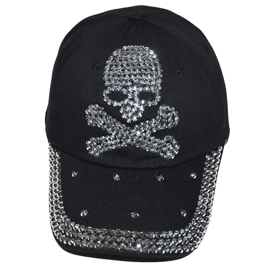 Popfizzy Skull Hat for Women and Girls, Biker Trucker Hat, Rhinestone Sparkle Bling Black Baseball Caps, Pirate Hat