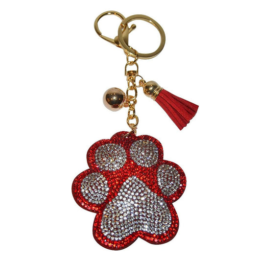 Popfizzy Bling Red Paw Print Keychain for Women and Girls Rhinestone Purse Charms Backpack Accessories