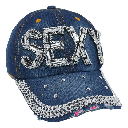 Sexy Baseball Hat for Women Rhinestone Hat, Bedazzled Bling Baseball Caps, Distressed Hat, Fancy Denim Bejeweled Hats