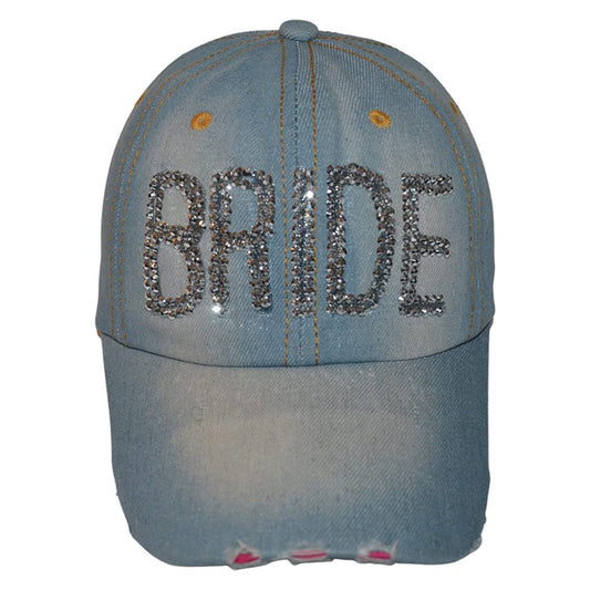 Popfizzy Womens Bling Bride Cap, Rhinestone Baseball Cap, Bejeweled Distressed Denim Hat, Bling Gifts for Women