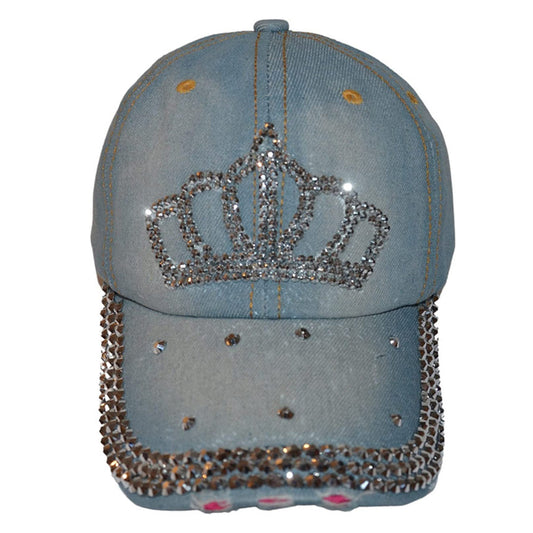Popfizzy Bling Hat for Women and Girls, Fun Rhinestone Baseball Cap, Bejeweled Distressed Denim Hat, Bling Gifts for Women
