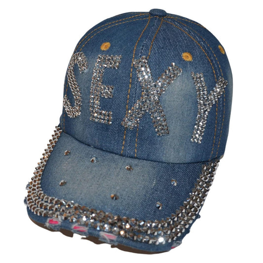Popfizzy Women’s Sexy, Bling Blue Denim Adult Baseball Hat