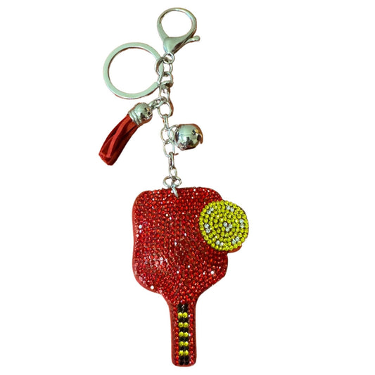 Popfizzy Red Pickleball Keychain Accessories for Women and Girls, Rhinestone Backpack Charm, Bling Pickleball Gifts