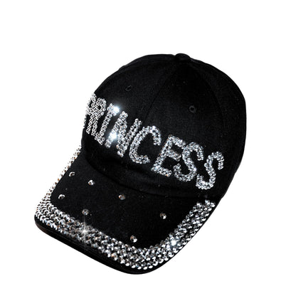 Popfizzy Rhinestone Princess Baseball Cap for Women and Girls, Bling Gift for Princess, Cute Black Bedazzled Hats (Princess)