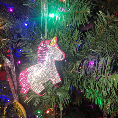 Popfizzy Unicorn Bling Christmas Ornaments 2023, Christmas Decorations for Tree, Rhinestone Christmas Tree Ornaments, Xmas Tree Décor (PINK)