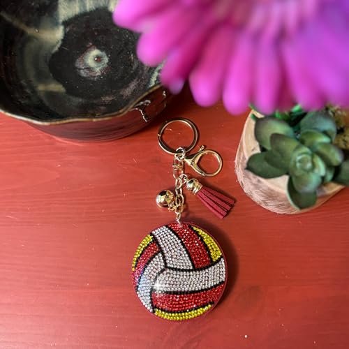 Popfizzy Volleyball Keychain for Girls and Women, Bling Rhinestone Volleyball Gifts for Volleyball Fans, Backpack Keychains