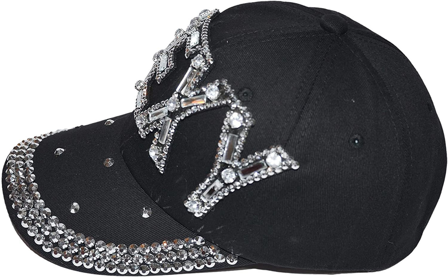 Popfizzy Womens Bling Sexy Cap, Rhinestone Baseball Cap, Bejeweled Distressed Denim Hat, Bling Gifts for Women