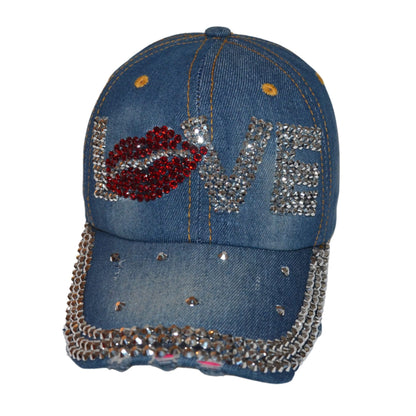 Popfizzy Bling Love Cap for Women, Rhinestone Love Hat, Bedazzled Baseball Caps, Distressed Denim Hats, Fancy Bejeweled Hats, Bling Gifts for Women