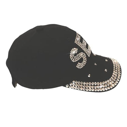 Popfizzy Rhinestone Baseball Cap for Women and Girls, Cute Bedazzled Hats, Shiny Bling Denim and Diamond Hat, Sexy Black