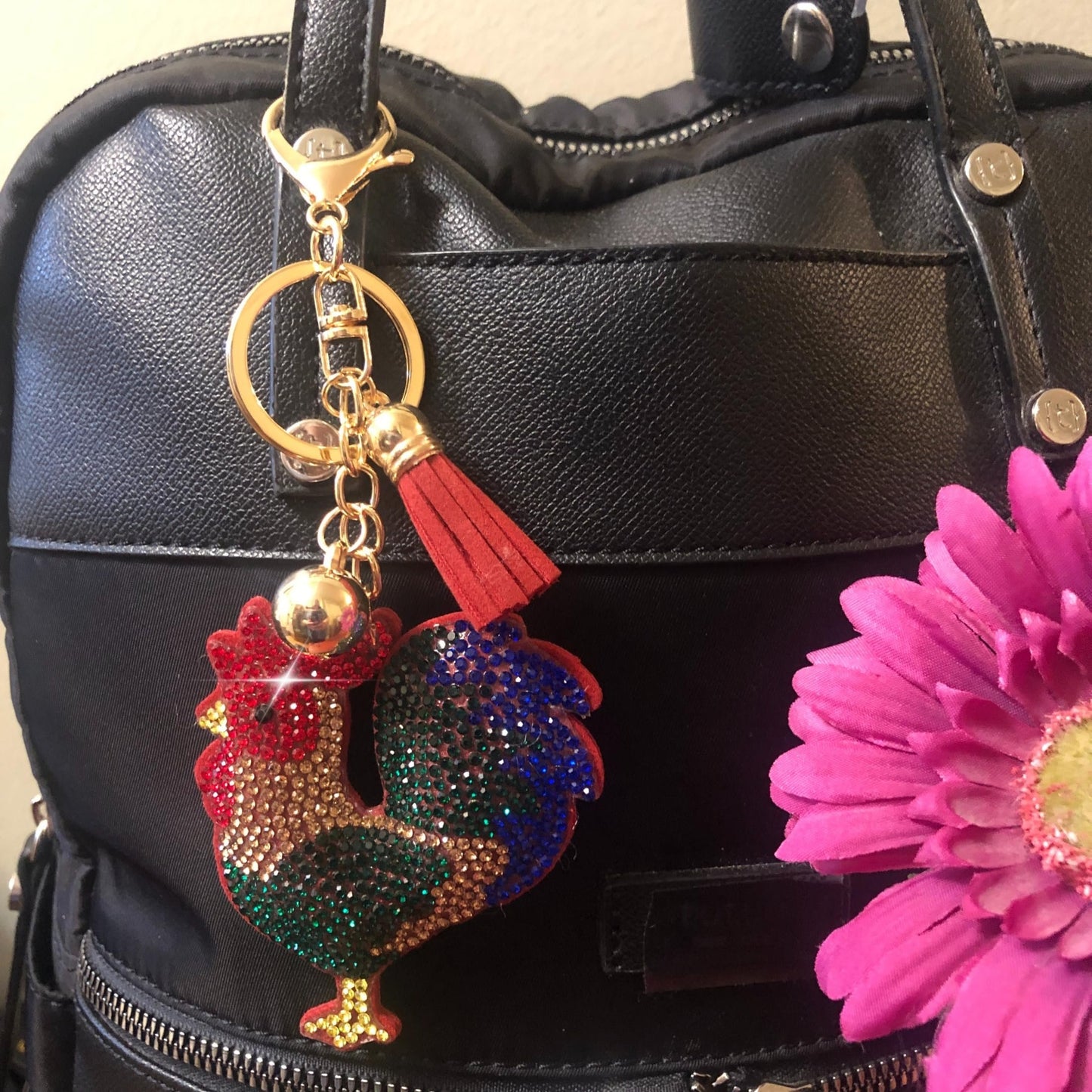 Popfizzy Rooster Keychain Accessories, Animal Backpack Key Chain, Rhinestone Purse Charms, Rooster Gifts for Animal Lovers