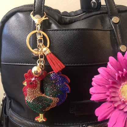 Popfizzy Rooster Keychain Accessories, Animal Backpack Key Chain, Rhinestone Purse Charms, Rooster Gifts for Animal Lovers
