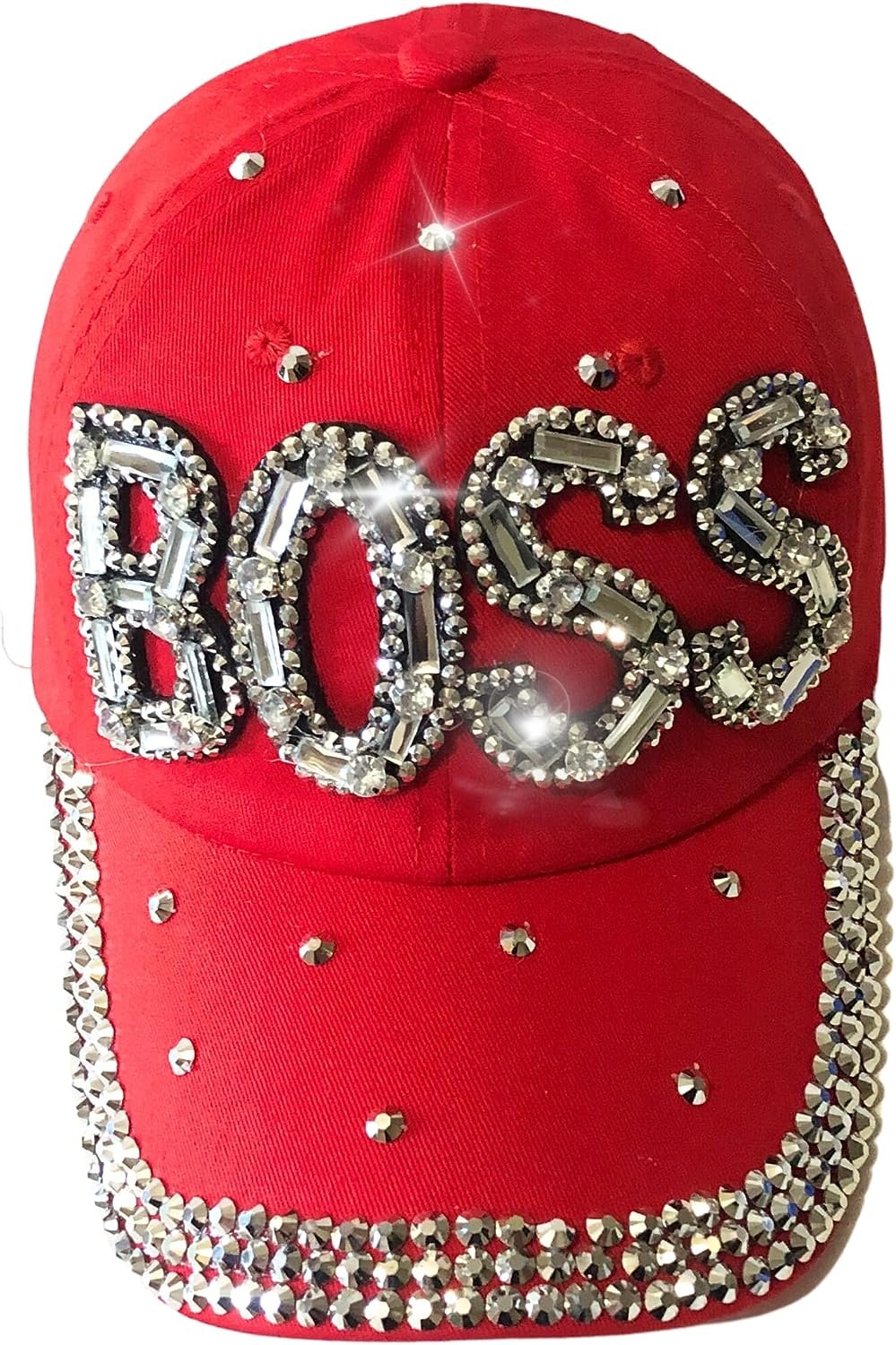 Popfizzy Bling Red Boss Baseball Cap for Women, Best Boss Gifts for Women, Rhinestone Boss Hat, Gifts for Boss Women