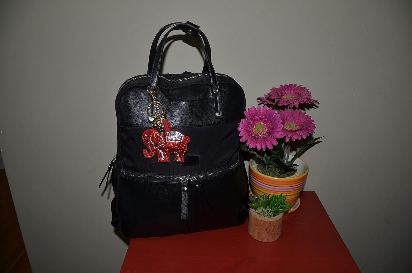 Popfizzy Red Elephant Keychains for Women and Girls, Bling Backpack Key Chain for Animal Lovers, Rhinestone Purse Charms