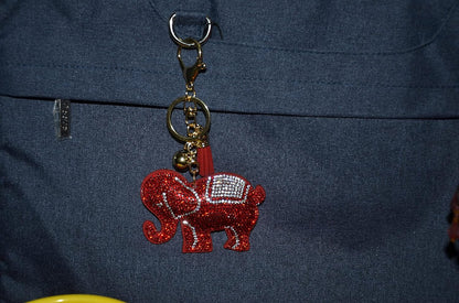 Popfizzy Red Elephant Keychains for Women and Girls, Bling Backpack Key Chain for Animal Lovers, Rhinestone Purse Charms