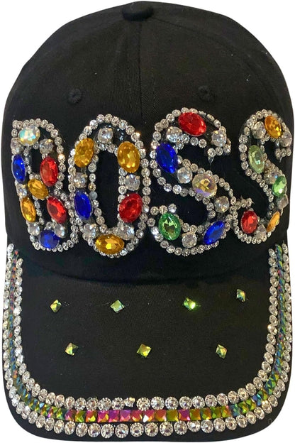 Popfizzy Bling Boss Baseball Cap for Women, Best Boss Gifts for Women, Multicolor Rhinestone Boss Hat, Gifts for Boss Women