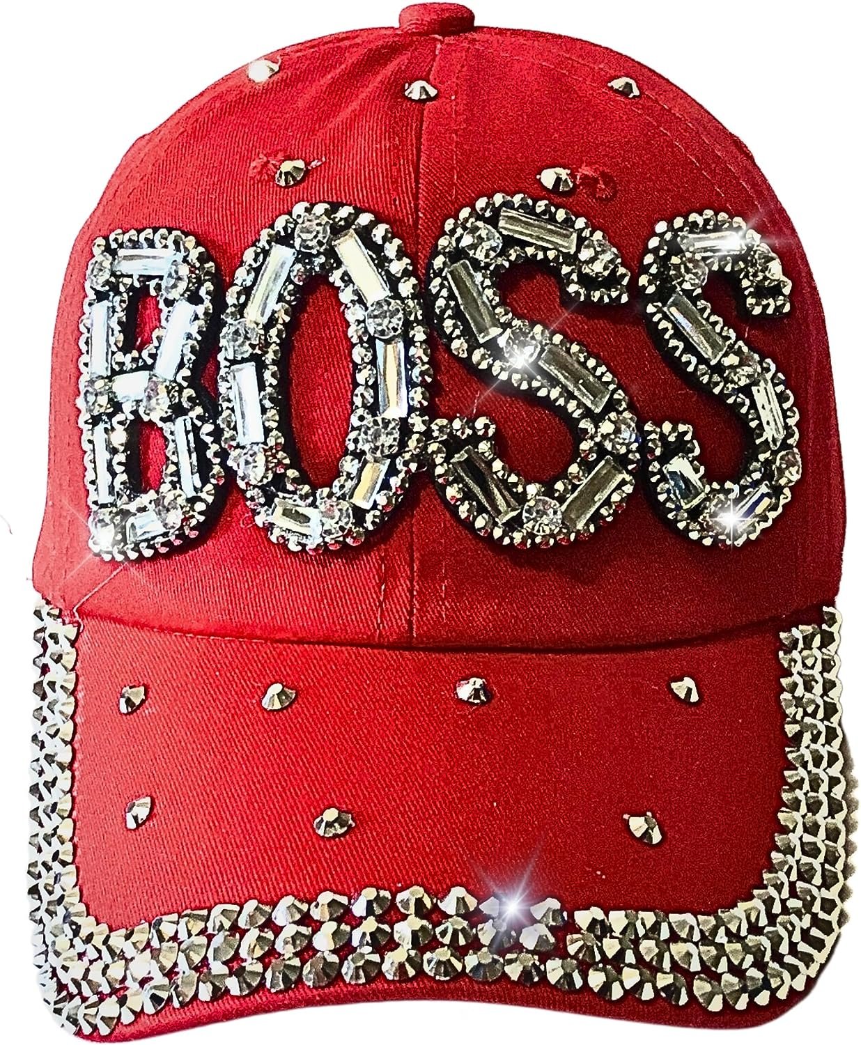 Popfizzy Bling Red Boss Baseball Cap for Women, Best Boss Gifts for Women, Rhinestone Boss Hat, Gifts for Boss Women