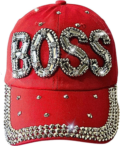 Popfizzy Bling Red Boss Baseball Cap for Women, Best Boss Gifts for Women, Rhinestone Boss Hat, Gifts for Boss Women