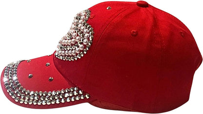 Popfizzy Bling Red Pearl Heart Hat for Women, Adult Hat, Cotton