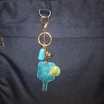 Popfizzy Blue Pickleball Keychain for Women, Rhinestone Purse Charm