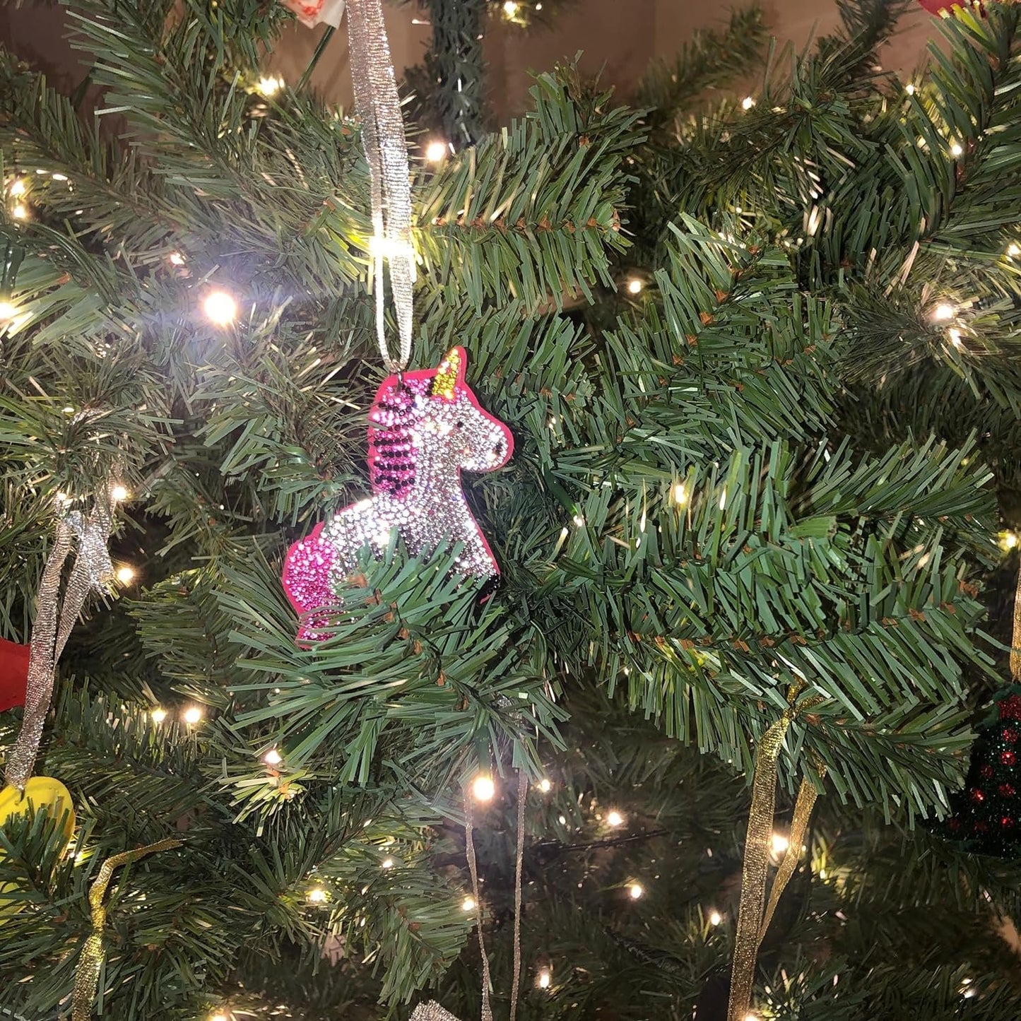 Popfizzy Unicorn Bling Christmas Ornaments 2023, Christmas Decorations for Tree, Rhinestone Christmas Tree Ornaments, Xmas Tree Décor (PINK)
