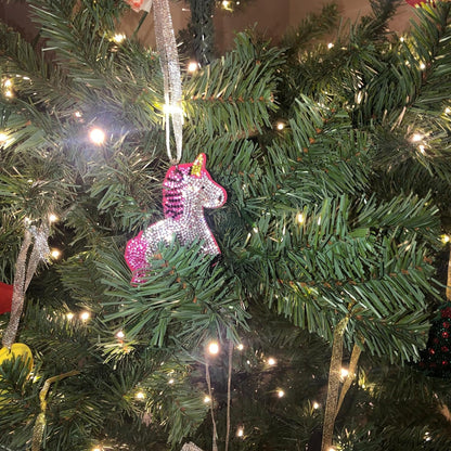 Popfizzy Unicorn Bling Christmas Ornaments 2023, Christmas Decorations for Tree, Rhinestone Christmas Tree Ornaments, Xmas Tree Décor (PINK)