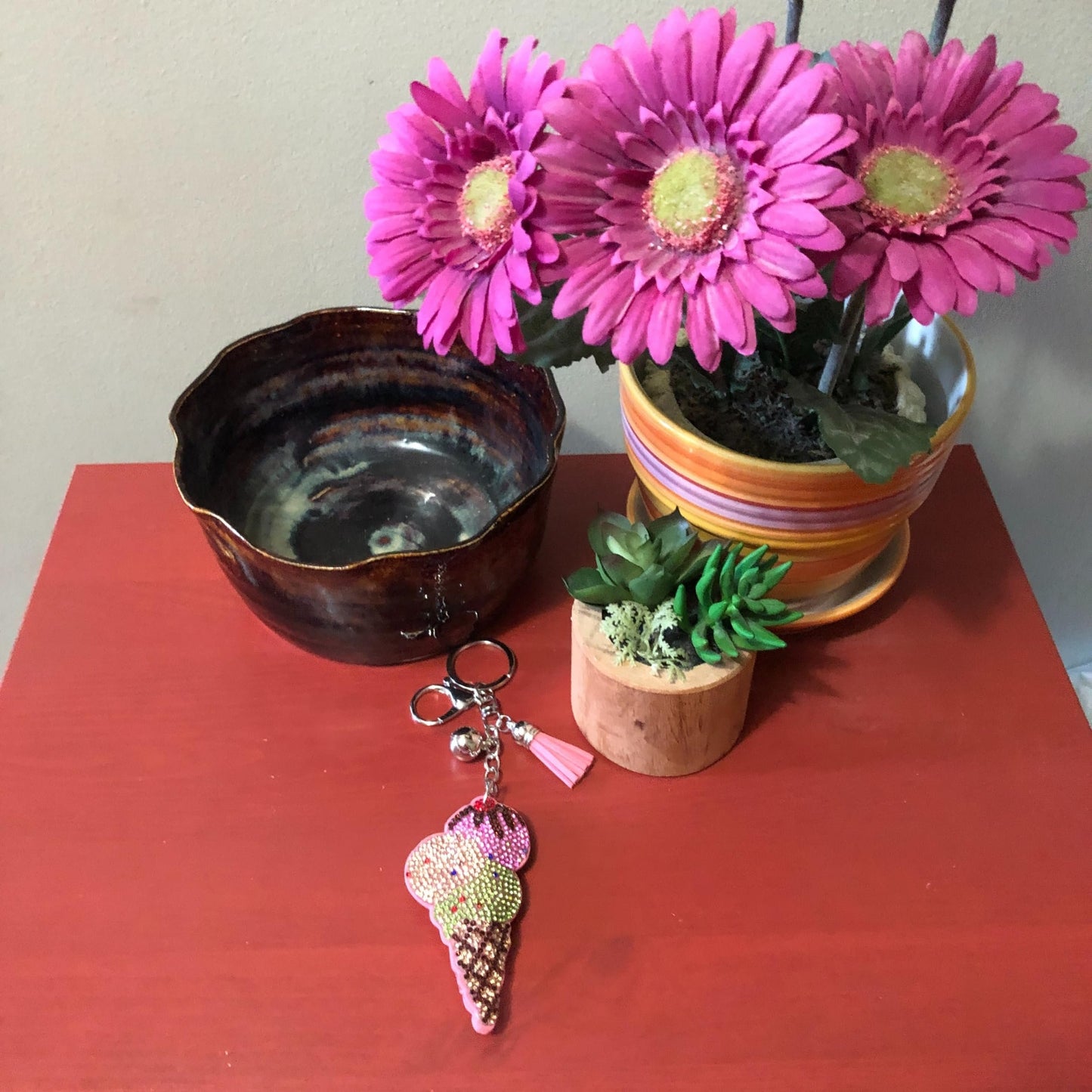 Popfizzy Rhinestone Ice Cream Keychain for Women and Girls, Ice Cream Cone Backpack Keychain, Bling Ice Cream Gifts for Women