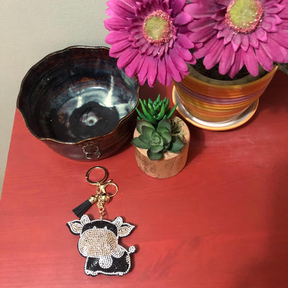 Popfizzy Bling Cow Keychain, Purse Charm, Backpack Charm, Crystal Bag Charms, Rhinestone Key Fob