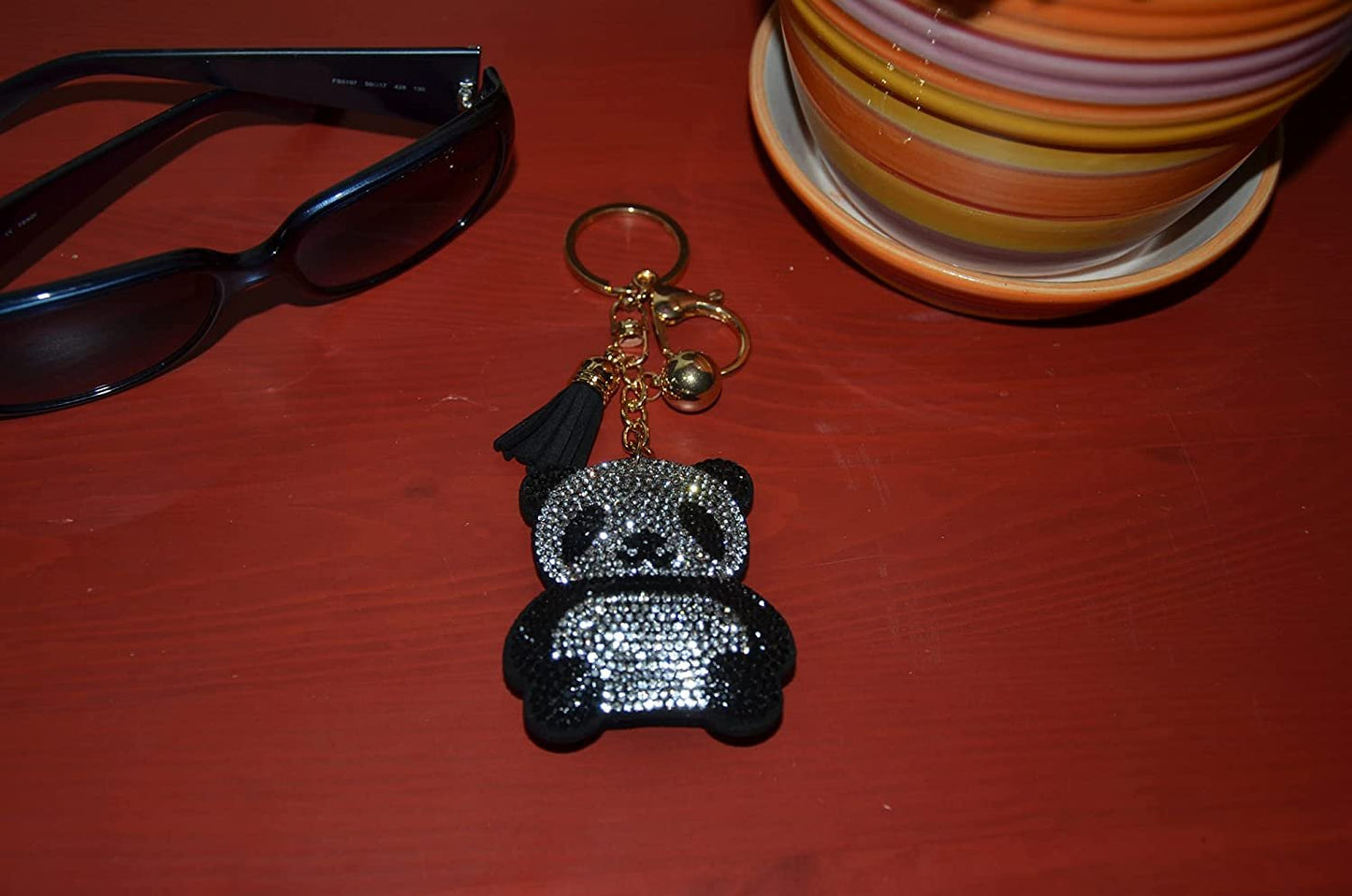 Popfizzy Bling Moustache Keychain, Rhinestone Purse Charm, Backpack Key Chain, Crystal Bag Charms, Key Fob