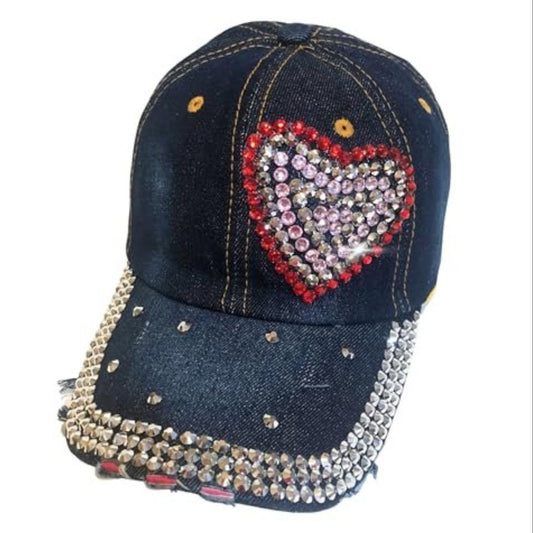 Popfizzy Heart Rhinestone Hat for Women, Trendy Bling Hats, Heart Accessories, Bedazzled Baseball Cap, Bling Gifts for Women
