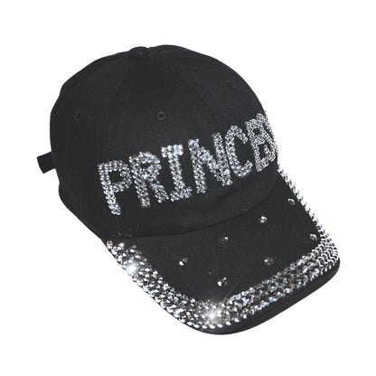 Popfizzy Rhinestone Princess Baseball Cap for Women and Girls, Bling Gift for Princess, Cute Black Bedazzled Hats (Princess)