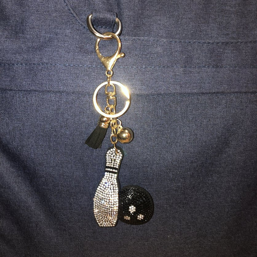 Popfizzy Bowling Keychain, Bowling Ball Rhinestone Purse Charms, Fun Bling Gifts for Bowlers