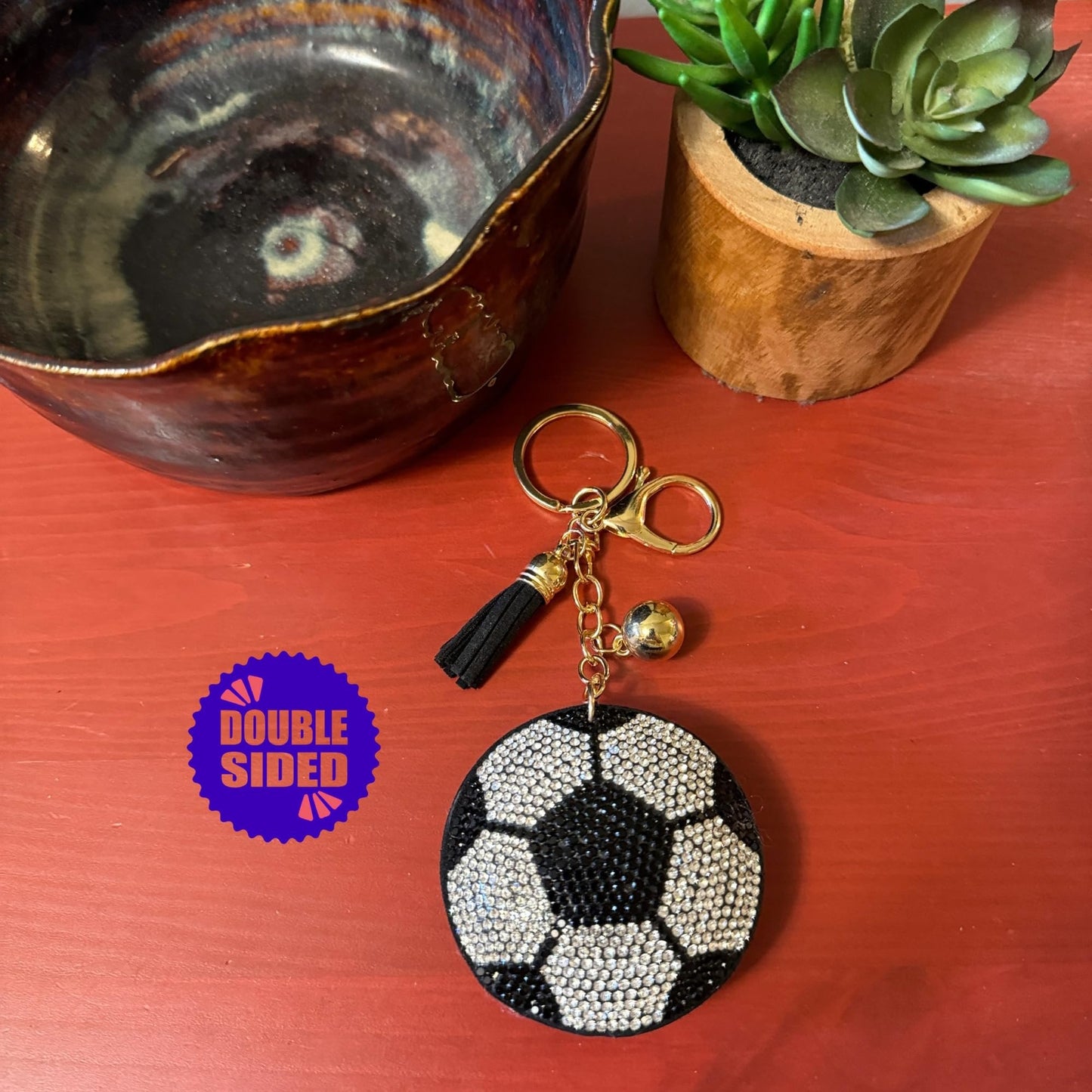 Popfizzy Bling Soccer Keychain for Women and Girls, Rhinestone Purse Charm, Bag Charm, Girls Soccer Gifts, Double Sided
