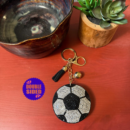 Popfizzy Bling Soccer Keychain for Women and Girls, Rhinestone Purse Charm, Bag Charm, Girls Soccer Gifts, Double Sided