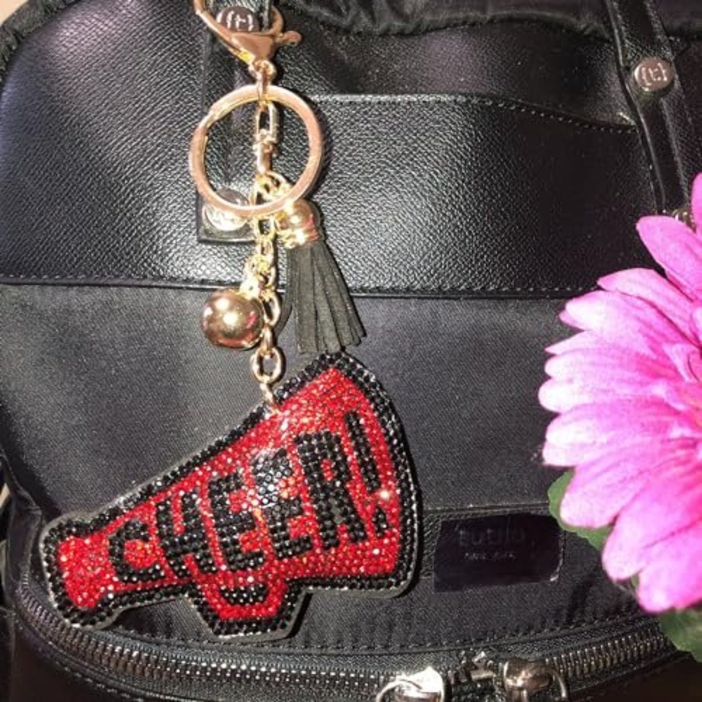 Popfizzy Black and Red Cheer Keychain for Women and Girls, Cheerleader Bag Charm