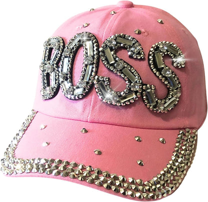 Popfizzy Bling Pink Boss Baseball Cap for Women, Best Boss Gifts for Women, Rhinestone Boss Hat, Gifts for Boss Women